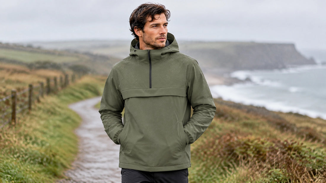 Native Spirit unisex waterproof quarter-zip windbreaker in organic khaki